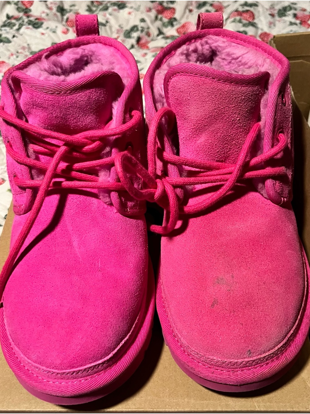 UGG Mismatched Size (7&8) Pink Fleece-Lined Lace-Up Boots